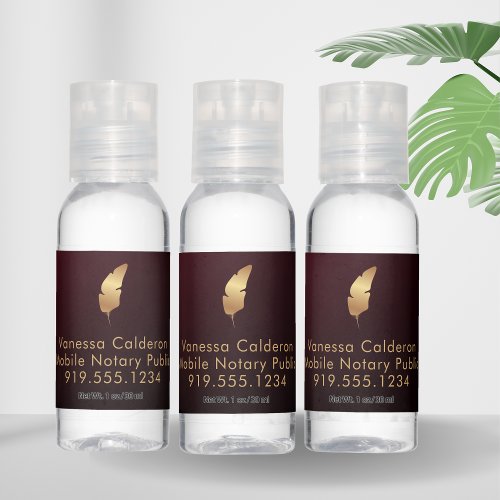 Red Gold Feather Icon Notary Business Contact  Hand Sanitizer