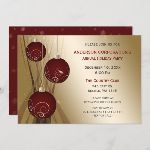 Red Gold Festive Corporate holiday party Invitation