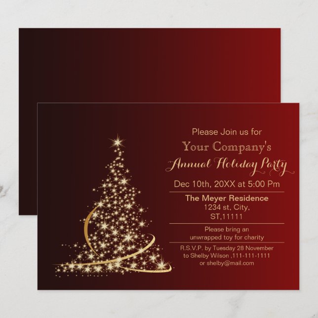 Red Gold Festive Corporate holiday party Invitation (Front/Back)