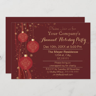 Red Gold Festive Corporate holiday party Invitation