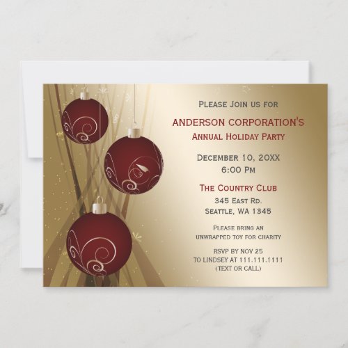 Red Gold Festive Corporate holiday party Invitation