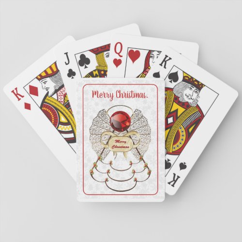 Red  Gold Filigree Merry Christmas Angel Snow Poker Cards
