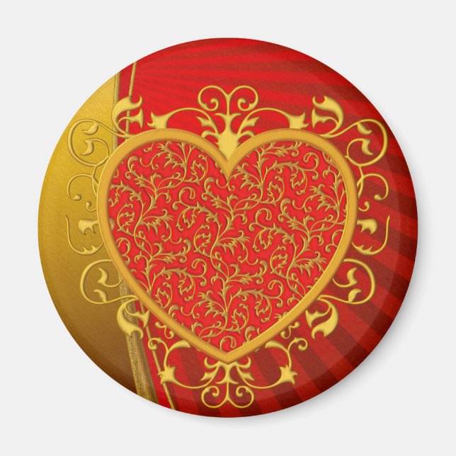 Red Gold Fleur de lis Heart Magnet (Front)