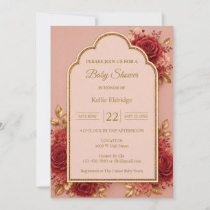 Red & Gold Floral Baby Shower Invitation