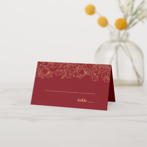 Red Gold Floral Birthday Party Place Card