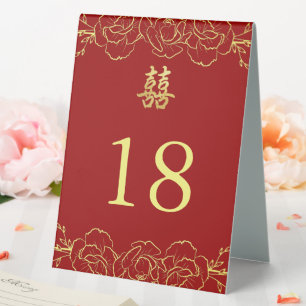 Red gold floral border chinese wedding table numbe tent