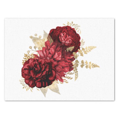 Red Gold Floral Bouquet Watercolor Decoupage Tissue Paper