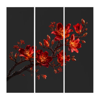 Red & Gold Floral Branch 3-Panel Wall Art Set