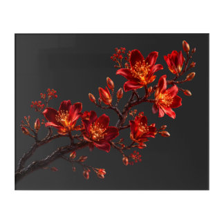Red & Gold Floral Branch Acrylic Wall Art