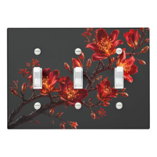 Red & Gold Floral Branch Light Switch Cover