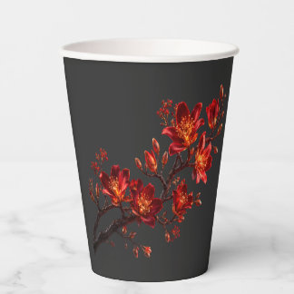 Red & Gold Floral Branch Paper Cup