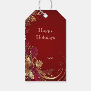Red Gold Floral Holiday Gift Tag