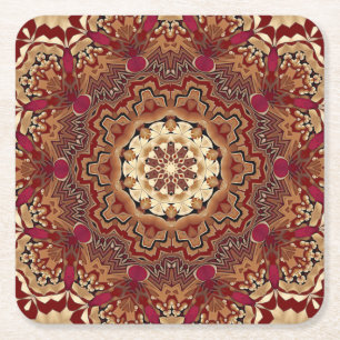 Red Gold Floral Holiday Paper Coaster