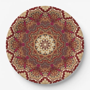 Red Gold Floral Holiday Paper Plate