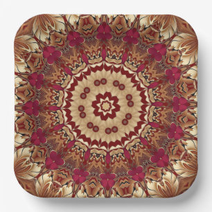 Red Gold Floral Holiday Paper Plate