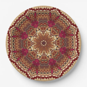 Red Gold Floral Holiday Paper Plate