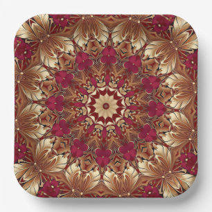Red Gold Floral Holiday Paper Plate