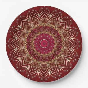 Red Gold Floral Holiday Paper Plate