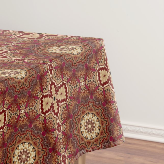Red Gold Floral Holiday Tablecloth (In Situ)