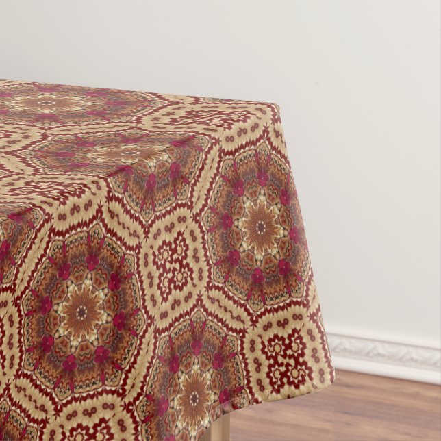 Red Gold Floral Holiday Tablecloth (In Situ)