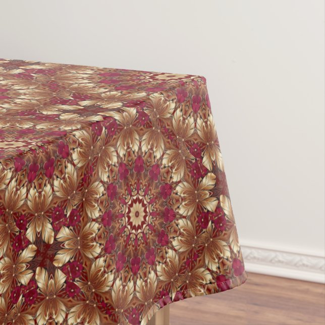 Red Gold Floral Holiday Tablecloth (In Situ)
