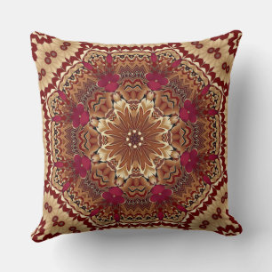 Red Gold Floral Holiday Throw Pillow