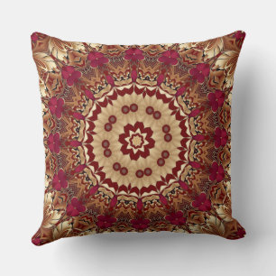 Red Gold Floral Holiday Throw Pillow