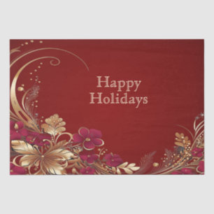 Red Gold Floral Holiday Tissue Paper