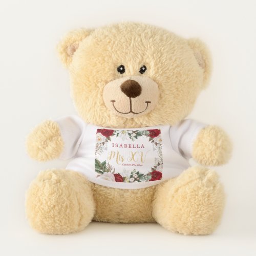 Red Gold Floral Mueca de Quinceaera  Teddy Bear