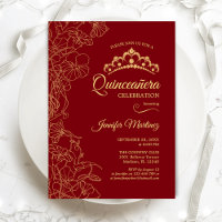 Red Gold Floral Quinceanera Party