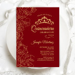 Red Gold Floral Quinceanera Party Invitation<br><div class="desc">Red Gold Floral Quinceanera Birthday Party Invitation. Minimalist modern design featuring botanical outline drawings accents and typography script font. Simple trendy invite card perfect for a stylish female 15th bday celebration. Can be customized to any age. Printed Zazzle invitations or instant download digital printable template.</div>