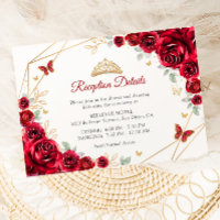 Red Gold Floral Quinceanera Reception Details