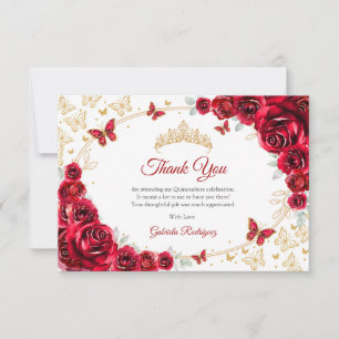 Red Gold Floral Quinceanera Thank You Card