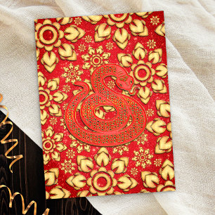 Red Gold Floral Snake 2025 Chinese New Year Zodiac Holiday Card