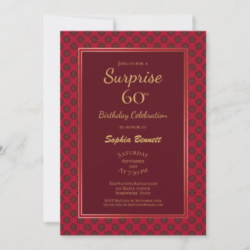 Red Gold Floral Surprise 60th Birthday Party Invitation