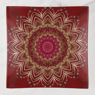 Red Gold Floral Trinket Tray