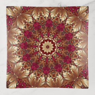 Red Gold Floral Trinket Tray