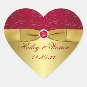Red, Gold Floral Wedding Favor Sticker