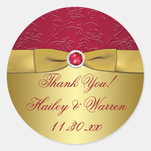 Red Gold Floral Wedding Favor Thank You Sticker