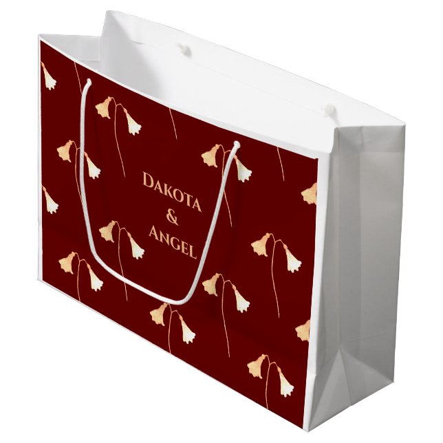 Red Gold Flower Couple's Romantic Large Gift Bag (Front Angled)