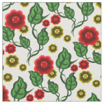 Red/gold flowers/green leaves/Folk  floral Fabric