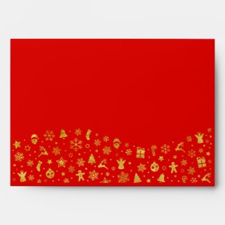 Red Gold Foil Christmas Snowflake Santa Holidays Envelope