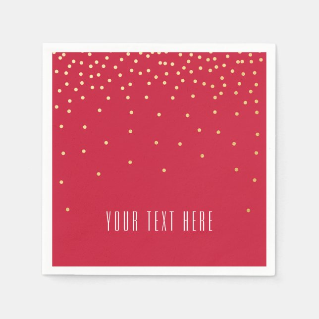 Red & Gold Foil Confetti Dot Holiday Party Napkins (Front)