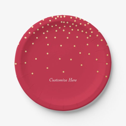 Red  Gold Foil Confetti Dots Holiday Party Plates