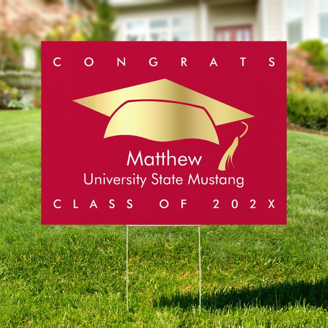 Red Gold Foil Congrats Grad Modern Graduation Yard Sign (Creator Uploaded)