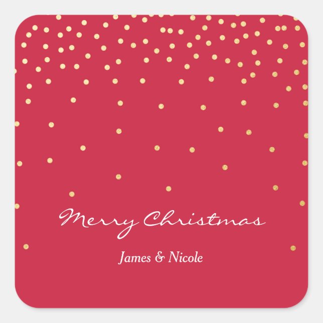 Red & Gold Foil Dots Modern Holiday Stickers (Front)