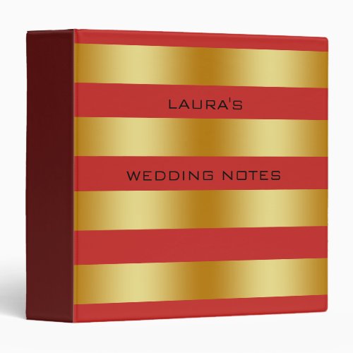 Red Gold Foil Faux  Glitter Wedding Personalize 3 Ring Binder