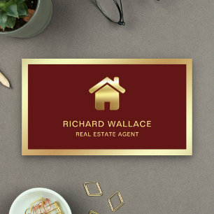 Red Gold Foil Home Logo Real Estate Agent Business Card