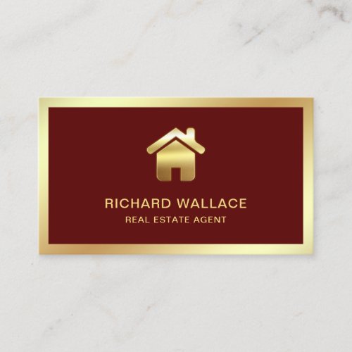 Red Gold Foil Home Logo Real Estate Agent Business Card