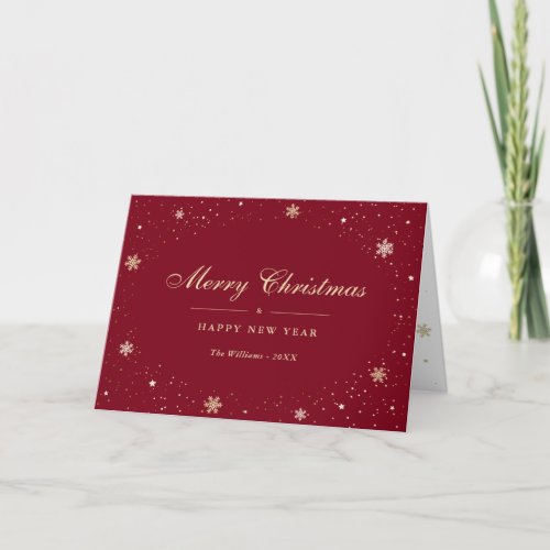Red Gold Foil Snow Snowflakes Merry Christmas Holiday Card